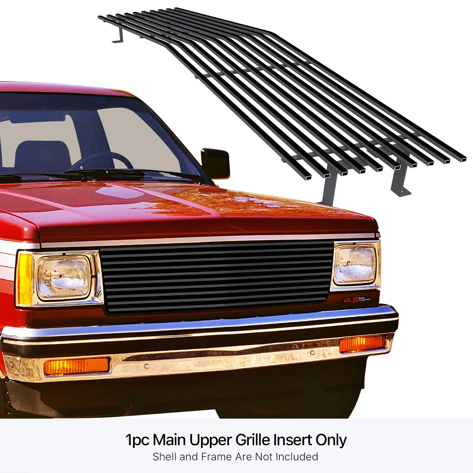 APS Compatible with Chevy S-10 Pickup Blazer GMC S-15 Pickup Jimmy 1982-1990 Single Head Beam Main Upper Stainless Steel Black 8x6 Horizontal Billet Front Grill Grille Insert C85004J - Image 3