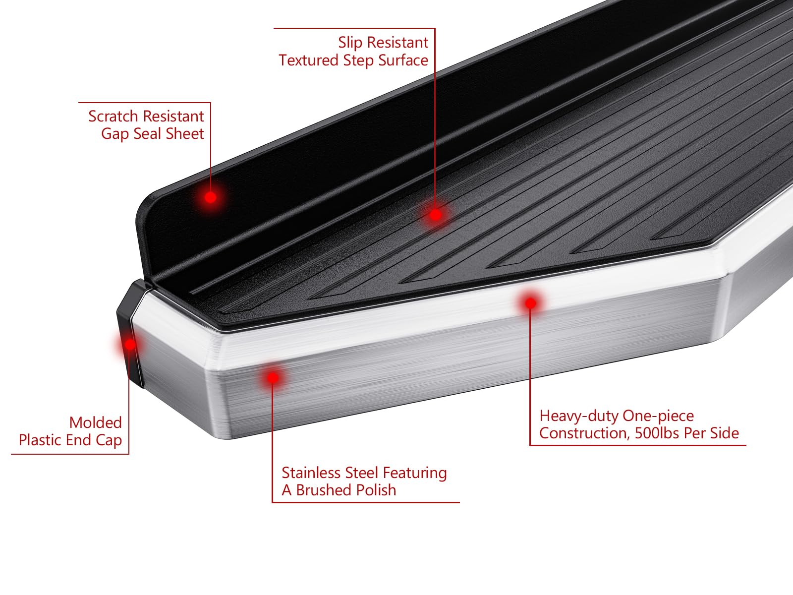 APS Polished Running Boards Style Compatible with Ford F150 2015-2026 SuperCrew Cab & F150 Lightning 2022-2026 & F-250 F-350 Super Duty 2017-2026 Crew Cab (Side Steps) 6in Wide 304 Stainless Steel - Image 5