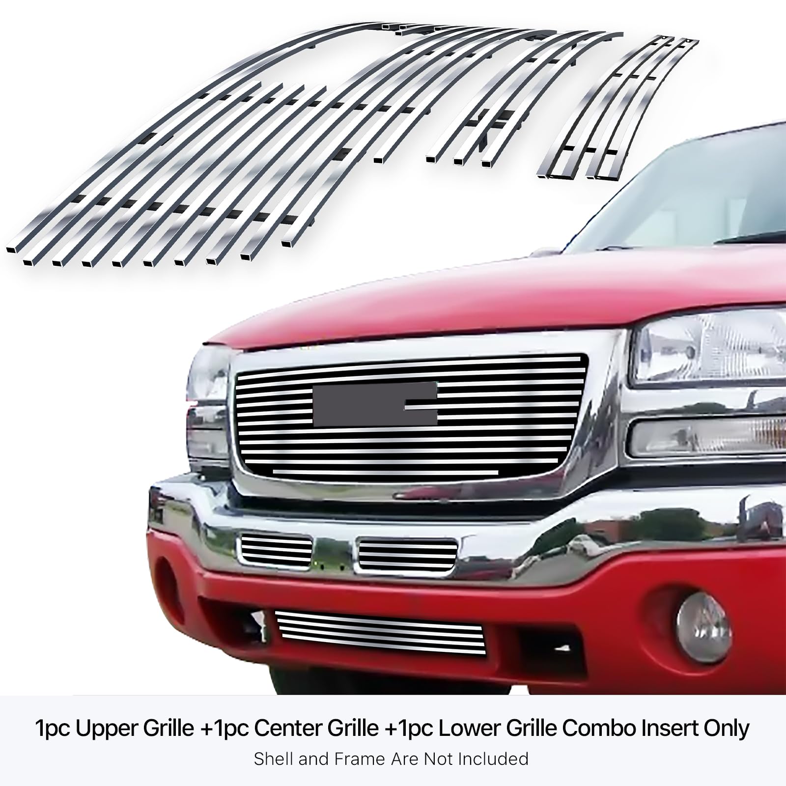 APS Compatible with GMC Sierra 1500 2500 3500 2003-2006 & 07 Classic with Logo Show Main Upper Top Lower Bumper Stainless Steel Chrome 8x6 Billet Front Grill Grille Insert Combo G67926C - Image 3