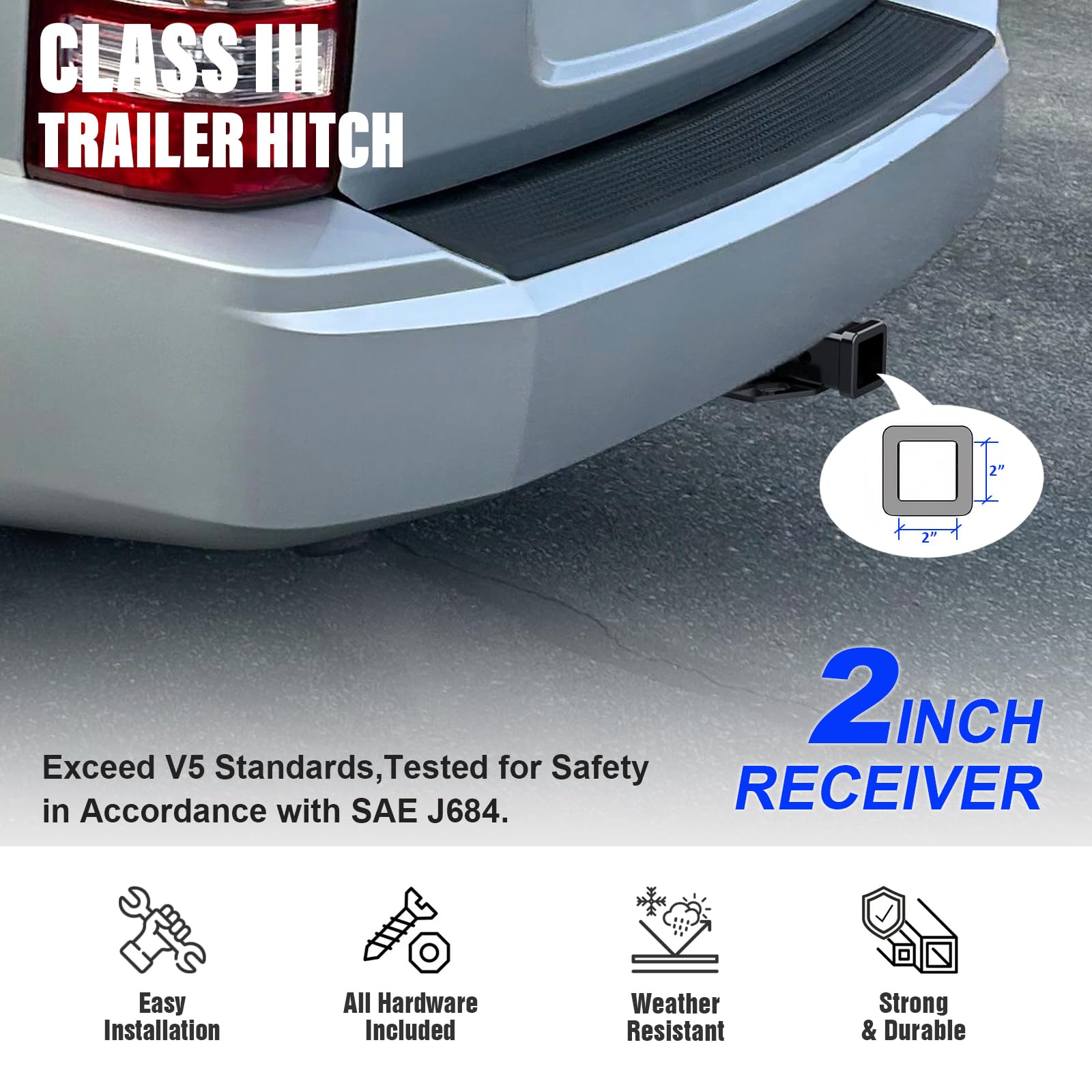 APS Rear Trailer Hitch, 2 inch Towing Hitch Receiver Class 3 Hitch Cover Included Compatible with Jeep Liberty 2008-2012 - Image 3