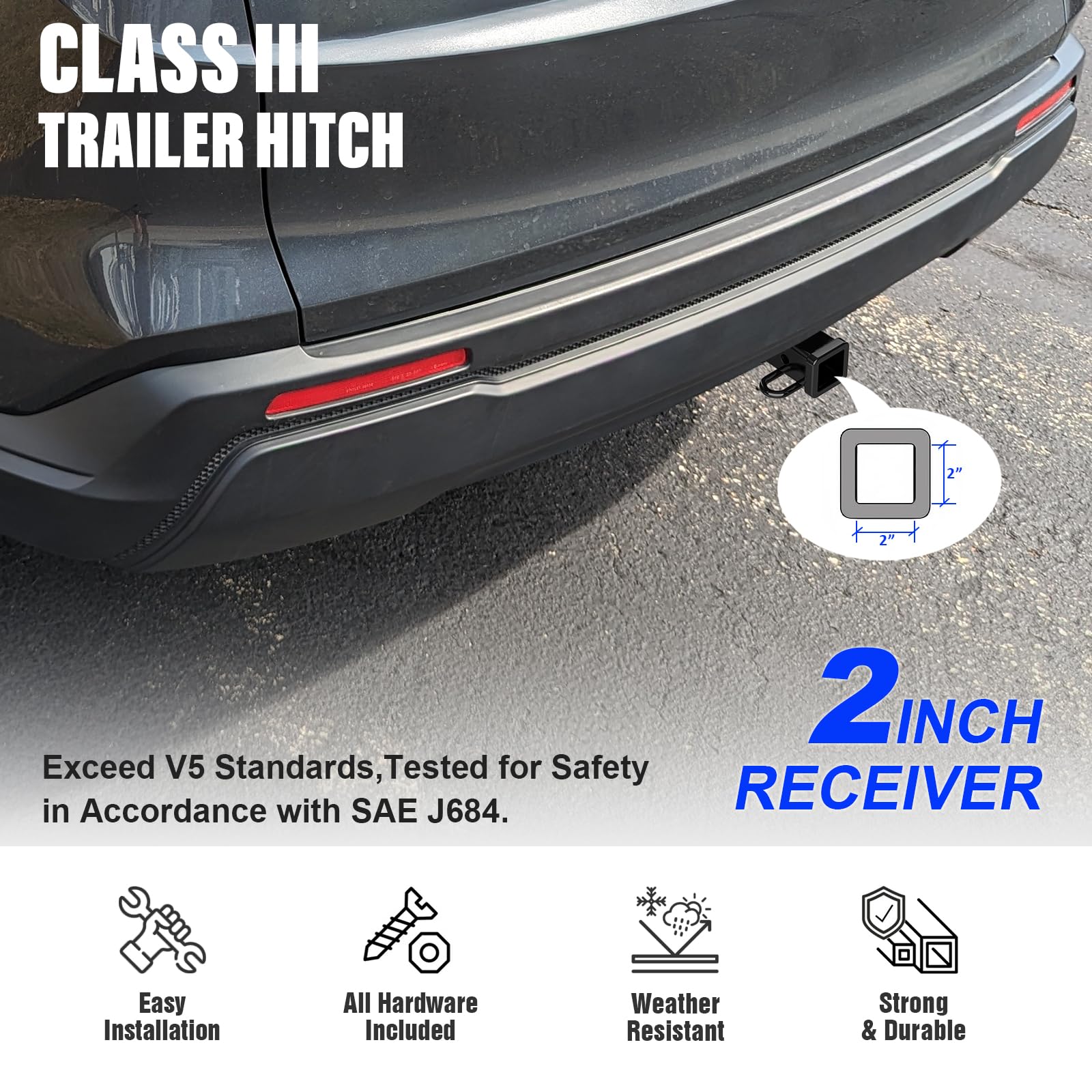 APS Rear Trailer Hitch, 2 inch Towing Hitch Receiver Class 3 Hitch Cover Included Compatible with Honda CR-V 2017-2026 - Image 3