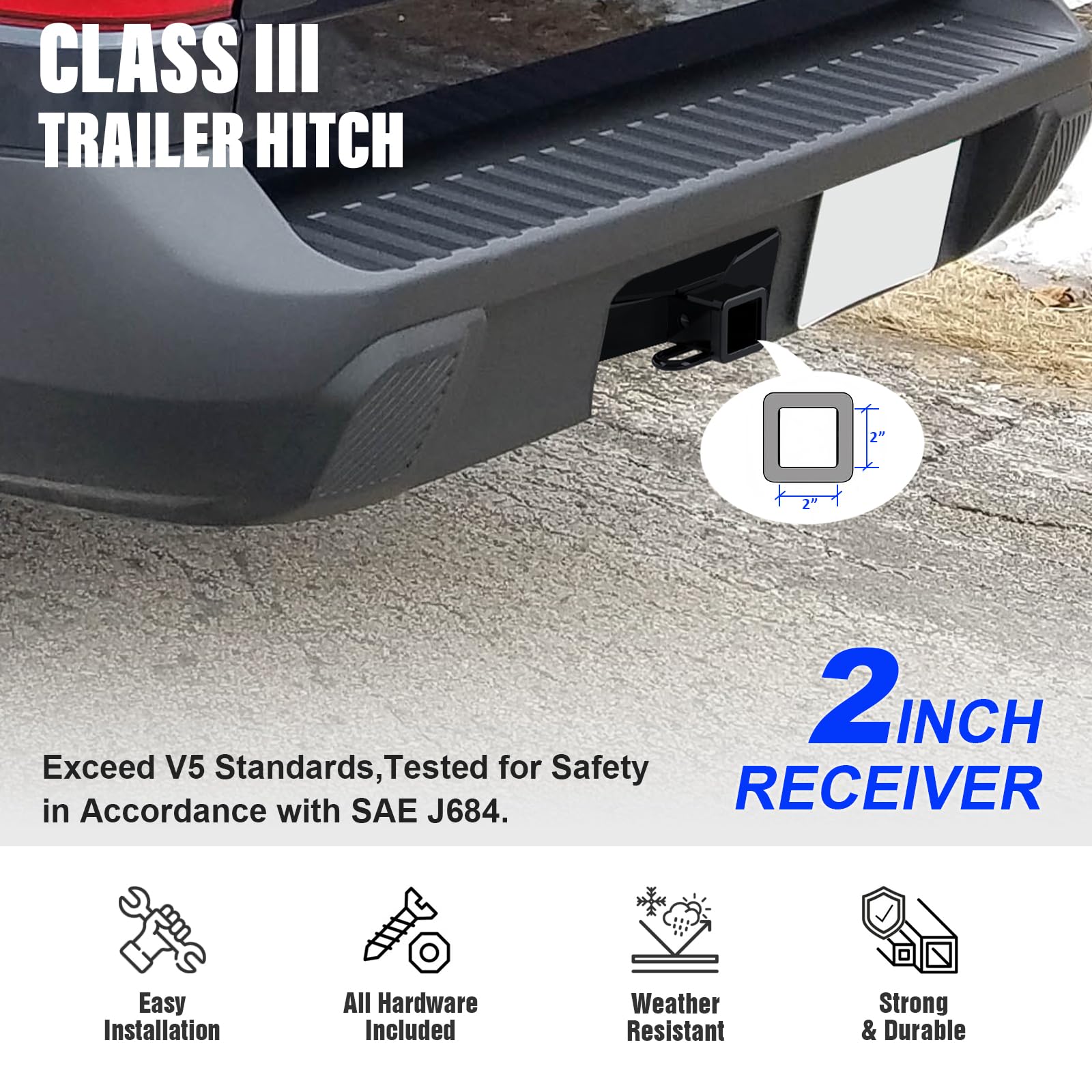 APS Rear Trailer Hitch, 2 inch Towing Hitch Receiver Class 3 Hitch Cover Included Compatible with Ford Maverick 2022-2026 - Image 3