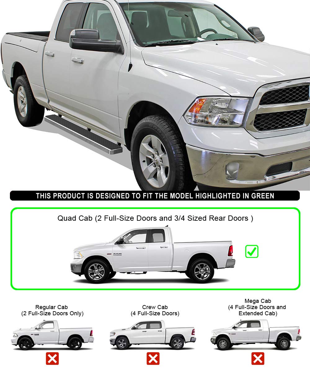 APS Running Boards 5 inches Compatible with Dodge Ram 1500 2009-2018 Quad Cab (Nerf Bars Side Steps Side Bars) - Image 4