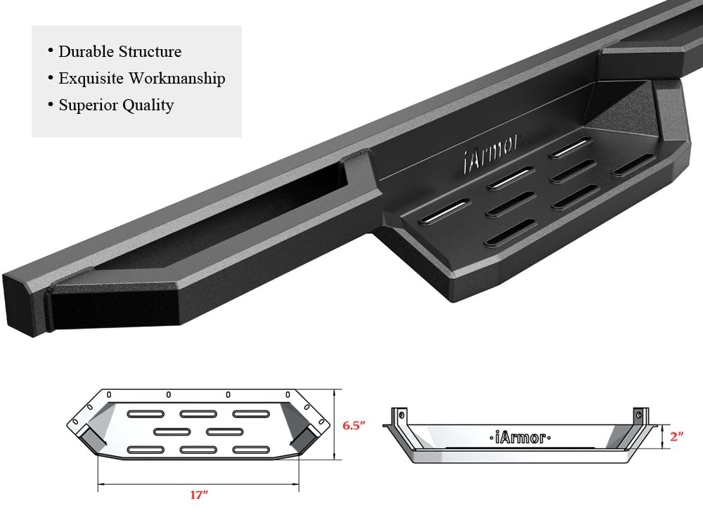 APS Stainless Steel 6.5in Side Bars Pocket Steps Square Tube Rocker Guards Compatible with Silverado Sierra Double Cab 07-18 - Image 3