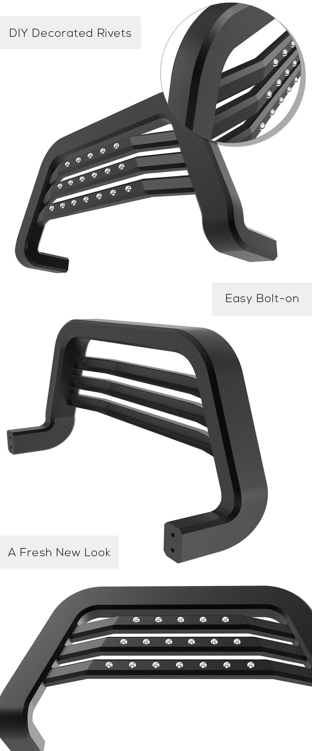 APS Unique Rivet Bull Bar Compatible with 2017-2018 Super Duty | Front Bar | Bull Bar | Front Brush Bumper | Grille Guard | Black - Image 4